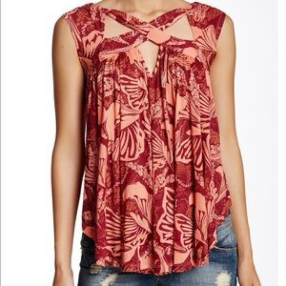 FREE PEOPLE Sugar Cane Crisscross Tank in Cherry size small